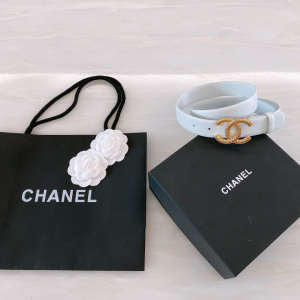 Replica Womens Belts Chanel CC Logo White Leather Belt 30MM A175PP240 AA187095