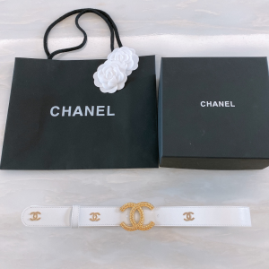 Chanel CC Logo White Leather Belt 30MM 