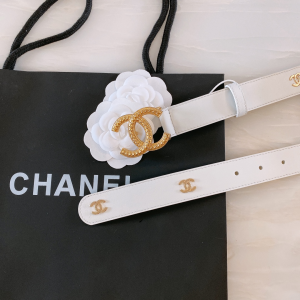 Replica Womens Belts Chanel CC Logo White Leather Belt 30MM A175PP240 AA187099