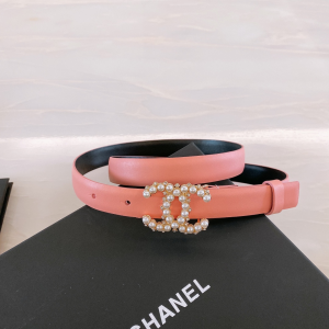 Chanel Pearls CC Logo Pink Leather Belt 20MM 