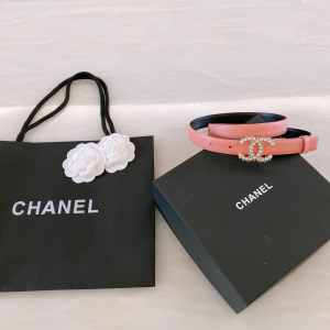 Replica Womens Belts Chanel Pearls CC Logo Pink Leather Belt 20MM A175PP240 AA187092