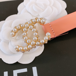 Replica Womens Belts Chanel Pearls CC Logo Pink Leather Belt 20MM A175PP240 AA187092