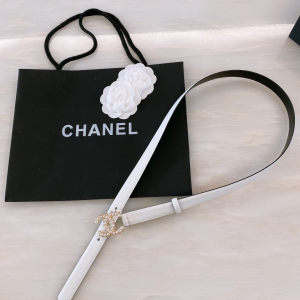 Replica Womens Belts Chanel Pearls CC Logo White Leather Belt 20MM A175PP240 AA187090