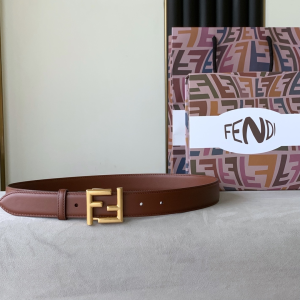 Fendi FF Logo Buckle Brown Calf Leather Belt 30MM 