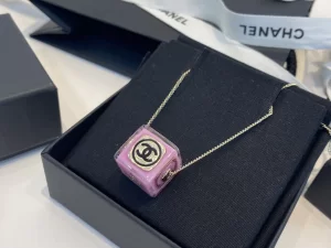 Chanel Dice Pendant Necklace Pink 