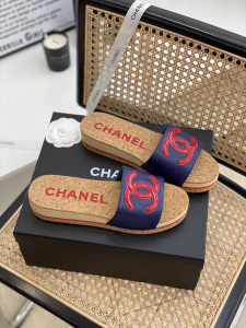 Chanel CC Logo Blue Flat Slide Sandal 