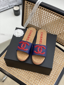 Replica Womens Shoes Chanel CC Logo Blue Flat Slide Sandal 35 To 41 A151PP480 AA187183