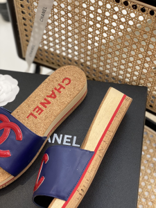 Replica Womens Shoes Chanel CC Logo Blue Flat Slide Sandal 35 To 41 A151PP480 AA187183