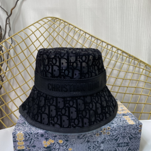 Dior Oblique Black Cotton Faille Bucket Cap Hat 
