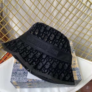 Replica Womens Hats Dior Oblique Black Cotton Faille Bucket Cap Hat A190PP180 AA187412