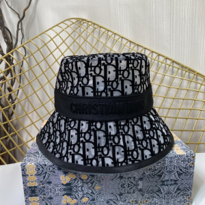 Dior Oblique Black Cotton Faille Bucket Cap Hat 