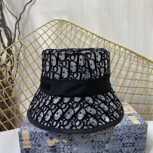 Replica Womens Hats Dior Oblique Black Cotton Faille Bucket Cap Hat A190PP180 AA187413