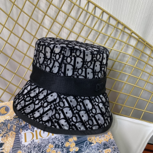 Replica Womens Hats Dior Oblique Black Cotton Faille Bucket Cap Hat A190PP180 AA187413