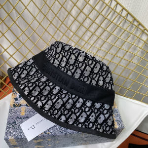 Replica Womens Hats Dior Oblique Black Cotton Faille Bucket Cap Hat A190PP180 AA187413