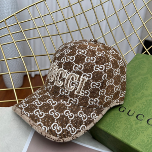 Gucci GG Brown Denim Canvas Baseball Cap Hat 