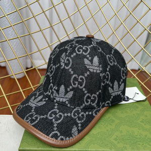 Gucci x Adidas Black GG Denim Baseball Cap Hat 