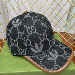 Replica Womens Hats Gucci x Adidas Black GG Denim Baseball Cap Hat A190PP180 AA187404