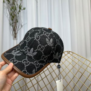 Replica Womens Hats Gucci x Adidas Black GG Denim Baseball Cap Hat A190PP180 AA187404