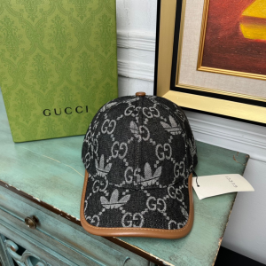 Replica Womens Hats Gucci x Adidas Black GG Denim Baseball Cap Hat A190PP180 AA187404