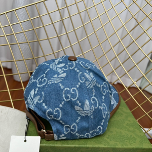 Replica Womens Hats Gucci x Adidas Blue GG Denim Baseball Cap Hat A190PP180 AA187405