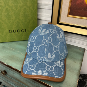 Replica Womens Hats Gucci x Adidas Blue GG Denim Baseball Cap Hat A190PP180 AA187405