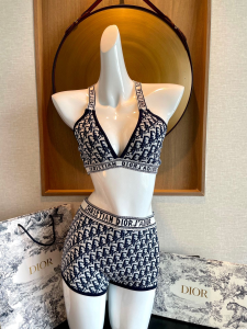 Dior Blue Jacquard Cotton Swimsuit Bikini 
