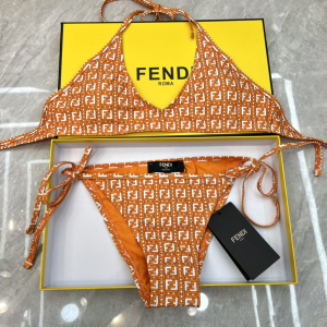 Fendi FF Logo Orange Swimsuit Lycra Bikini 