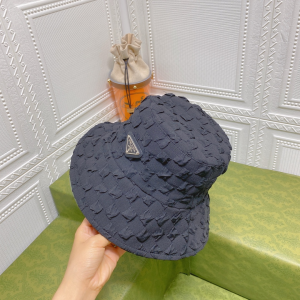 Replica Womens Hats Prada Black Cotton Bucket Cap Hat A190PP180 AA187640