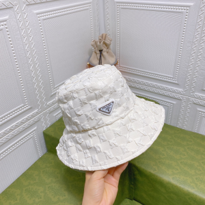 Prada White Cotton Bucket Cap Hat 