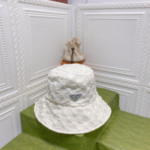 Replica Womens Hats Prada White Cotton Bucket Cap Hat A190PP180 AA187641