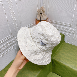 Replica Womens Hats Prada White Cotton Bucket Cap Hat A190PP180 AA187641