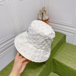 Replica Womens Hats Prada White Cotton Bucket Cap Hat A190PP180 AA187641