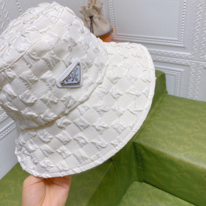 Replica Womens Hats Prada White Cotton Bucket Cap Hat A190PP180 AA187641