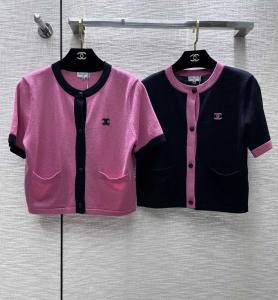 Replica Womens Clothing Chanel CC Logo Pink Black Sweaters SML A40PP780 AA187842