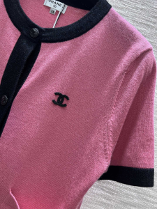 Replica Womens Clothing Chanel CC Logo Pink Black Sweaters SML A40PP780 AA187842