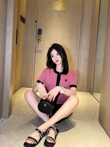 Replica Womens Clothing Chanel CC Logo Pink Black Sweaters SML A40PP780 AA187842