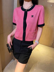 Replica Womens Clothing Chanel CC Logo Pink Black Sweaters SML A40PP780 AA187842