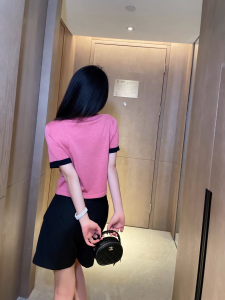 Replica Womens Clothing Chanel CC Logo Pink Black Sweaters SML A40PP780 AA187842