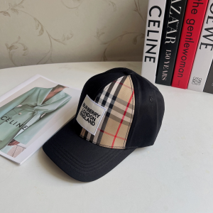 Burberry Black Cotton Canvas Check Baseball Hat 