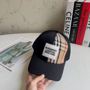 Replica Womens Hats Burberry Black Cotton Canvas Check Baseball Hat A190PP180 AA188034