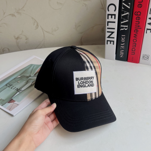 Replica Womens Hats Burberry Black Cotton Canvas Check Baseball Hat A190PP180 AA188034