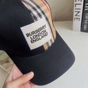 Replica Womens Hats Burberry Black Cotton Canvas Check Baseball Hat A190PP180 AA188034