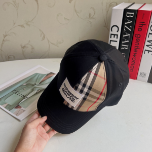 Replica Womens Hats Burberry Black Cotton Canvas Check Baseball Hat A190PP180 AA188034