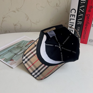 Replica Womens Hats Burberry Black Cotton Canvas Check Baseball Hat A190PP180 AA188034