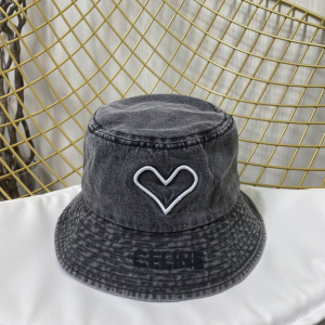 Celine Black Denim Canvas Bucket Hat Heart 