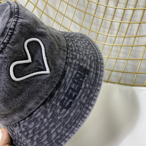 Replica Womens Hats Celine Black Denim Canvas Bucket Hat with Heart A190PP180 AA188022