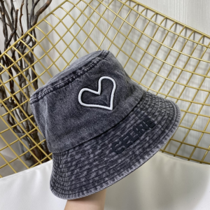 Replica Womens Hats Celine Black Denim Canvas Bucket Hat with Heart A190PP180 AA188022