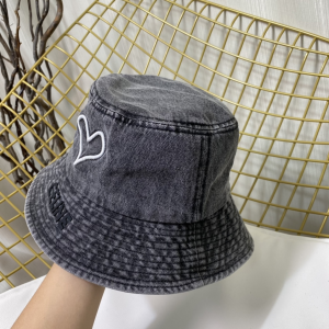 Replica Womens Hats Celine Black Denim Canvas Bucket Hat with Heart A190PP180 AA188022