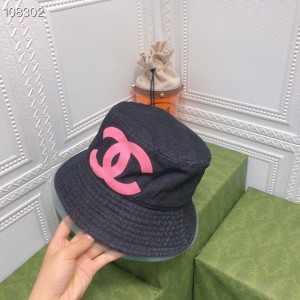 Chanel Large CC Logo Black Denim Canvas Bucket Hat 