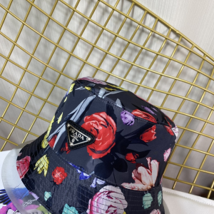 Replica Womens Hats Prada Black Nylon Bucket Hat with Flowers A190PP180 AA188026